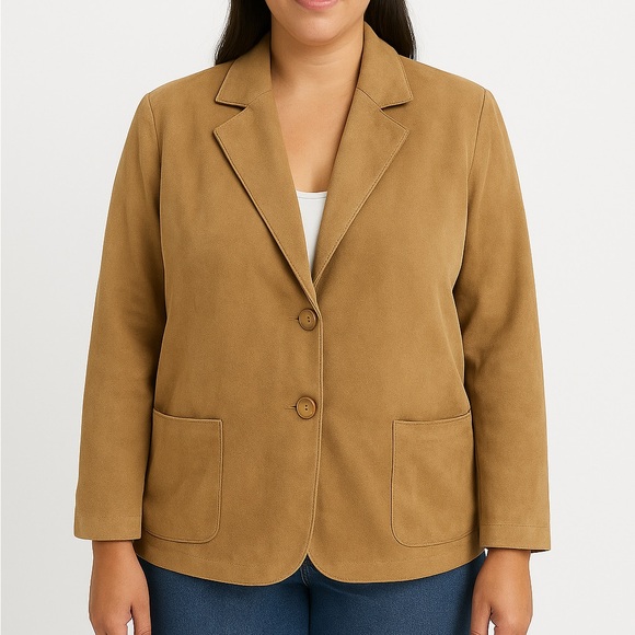 Light Blazer Suede Tan Women’s Jacket Kim Roger’s Signature - Picture 1 of 4